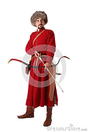 Tatar warrior with a bow. Stock Photo