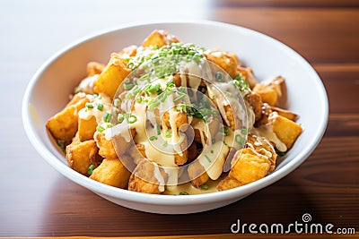 tater tot poutine with gravy and cheese curds Stock Photo