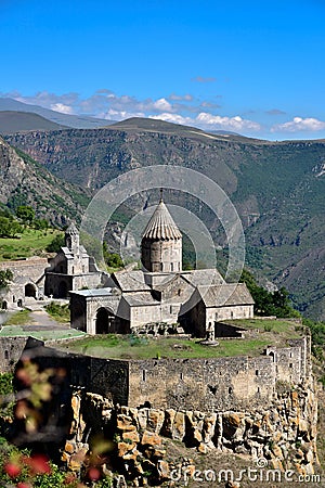 The Tatev Monsastery sits on a rock promontory . Editorial Stock Photo