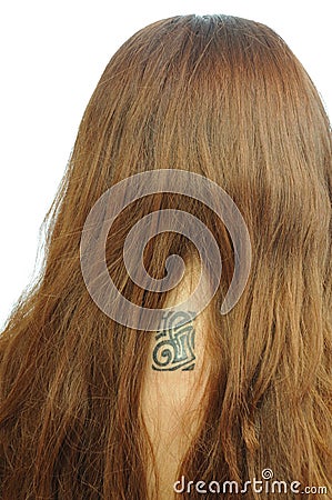 Tatoo on girl's neck Stock Photo