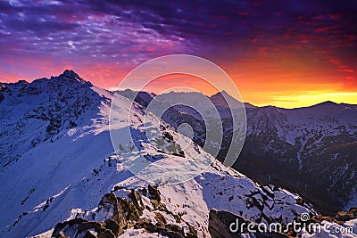 Tatra mountains with Kasprowy Wierch peak at sunset, Poland Stock Photo