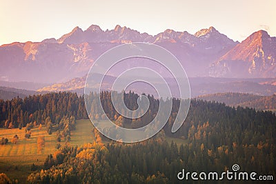 Tatra Mountains seen from Sromowce Wyzne Stock Photo