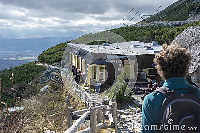 Tatranska Lomnica, Slovakia - October 20, 2019 : Alpine chalet Skalnata chata in High Tatras mountains. Mountain hut . Editorial Stock Photo