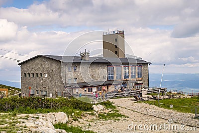 Tatranska Lomnica, Tatra Mountains, Slovakia - Cable car station to the Lomnica Peak - Lomicky stit - at the Skalnate Pleso Editorial Stock Photo