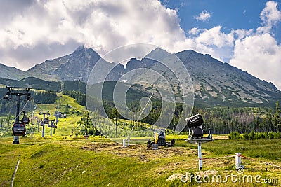 Tatranska Lomnica, Tatra Mountains, Slovakia - Cable car from the Tatranska Lomnica station to the Lomnica Peak - Lomicky stit - Editorial Stock Photo