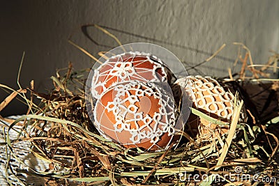 Tatting Easter eggs Stock Photo