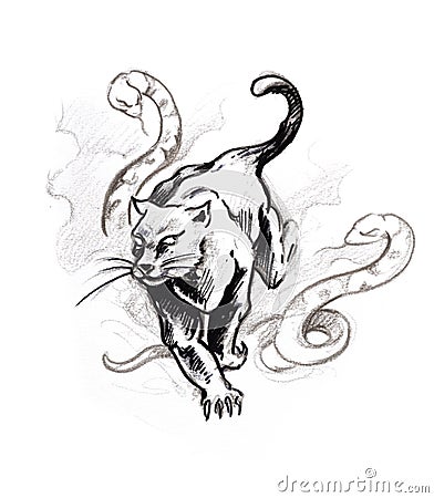 Tattoo art, sketch of a panther Stock Photo