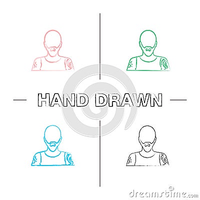 Tattoo artist hand drawn icons set Vector Illustration