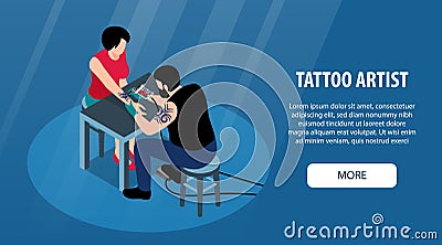 Tattoo Artist Horizontal Banner Vector Illustration