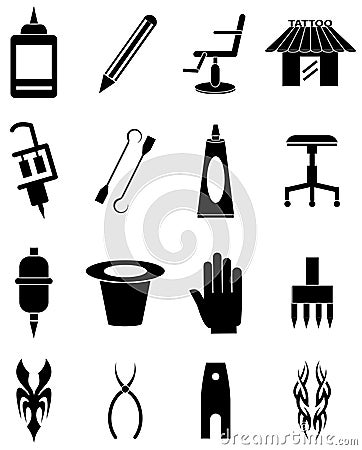 Tattoo artist icons set Vector Illustration