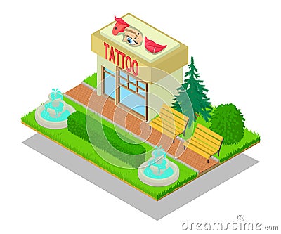 Tattoo centre concept banner, isometric style Vector Illustration