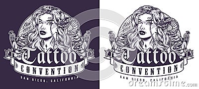 Tattoo convention California flyer monochrome Vector Illustration
