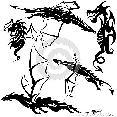 Tattoo Dragons Vector Illustration