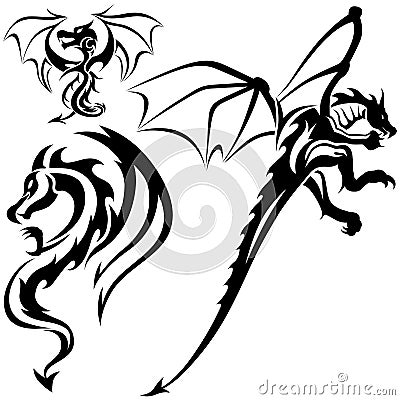 Tattoo Dragons Vector Illustration