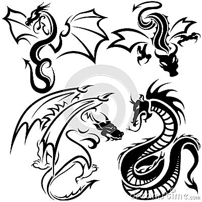 Tattoo Dragons Vector Illustration