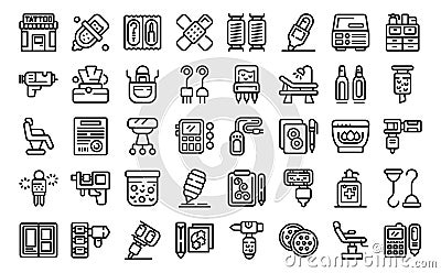 Tattoo equipment icons set outline vector. Machine needle Stock Photo