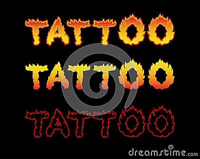 Tattoo fire letters. Flame lettering. Comics font Vector Illustration