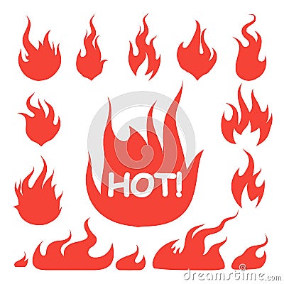 Tattoo fire symbol. Vintage red hot flaming fires burn abstract isolated vector tribal rod logo design set Vector Illustration