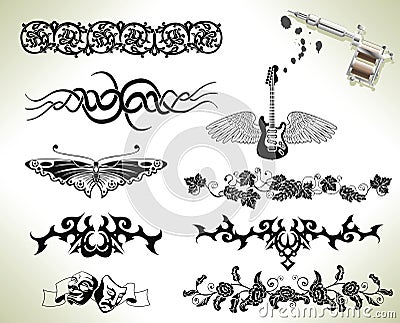 Tattoo flash design elements Vector Illustration