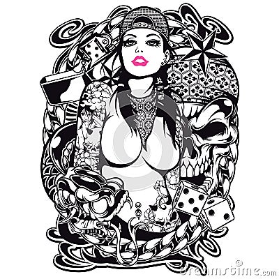 Tattoo Girl Shirt Design Vector Illustration