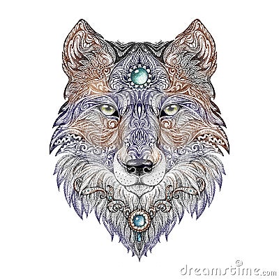 Tattoo Head Wolf Wild Beast Of Prey Stock Illustration ...