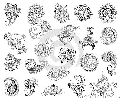 Tattoo henna element set Vector Illustration