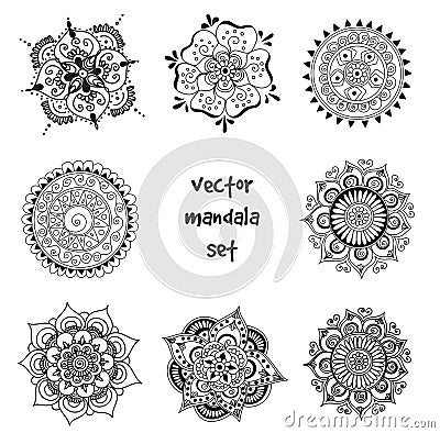 Tattoo henna mandala set Vector Illustration