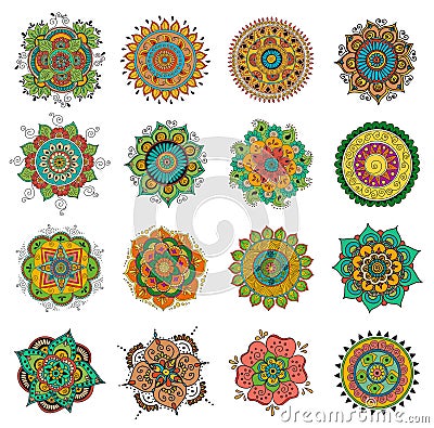 Tattoo henna mandala set Vector Illustration