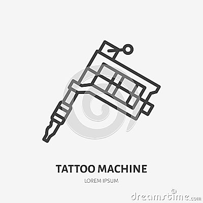 Tattoo machine flat line icon. Tattooist equipment vector illustration. Outline sign for supply shop Vector Illustration