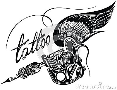 Tattoo machine. Isolated on white background. Vector Illustration