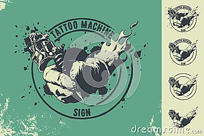 tattoo machine and hand sign Vector Illustration