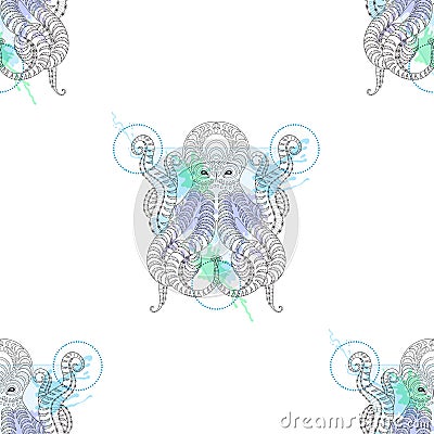 Tattoo Octopus. Zentangle stylized Hand drawn tribal Octopus se Vector Illustration