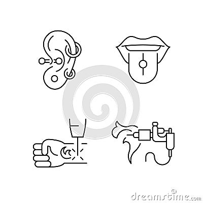 Tattoo and piercing masters linear icons set Vector Illustration