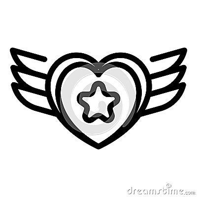 Tattoo star wings heart icon, outline style Vector Illustration