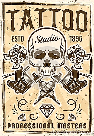 Tattoo studio advertising poster in vintage style Vector Illustration