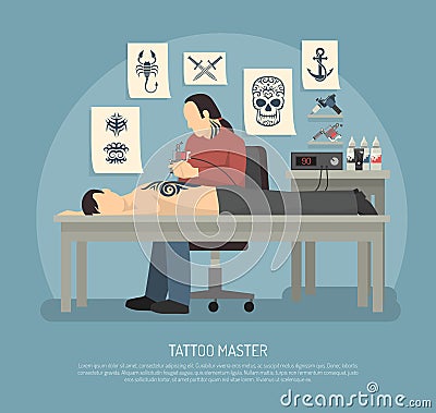 Tattoo Studio Composition Vector Illustration