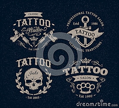 Tattoo Studio Emblems Vector Illustration