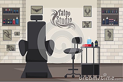 Tattoo studio interior flat vector illustration Vector Illustration