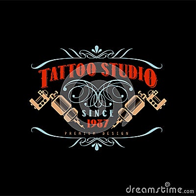 Tattoo Studio Logo Design Premium Estd 1987, Retro Styled Emblem With ...