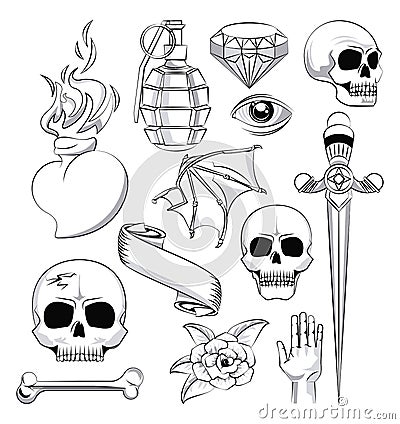 Tattoo studio old school drawings Vector Illustration