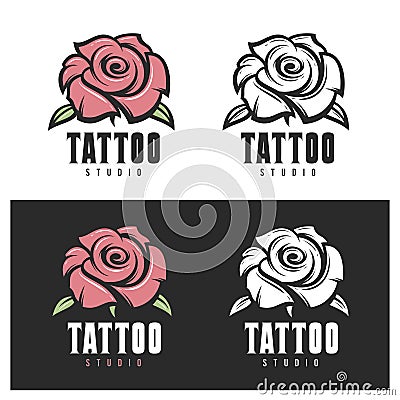 Tattoo studio rose emblem. Vector vintage illustration. Vector Illustration