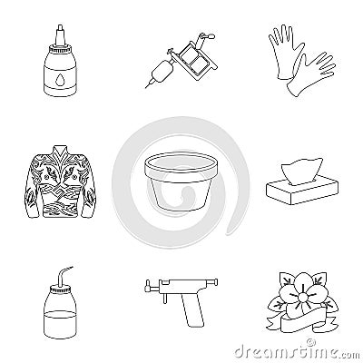 Tattoo studio set icons in outline style. Big collection of tattoo studio vector symbol stock illustration Vector Illustration
