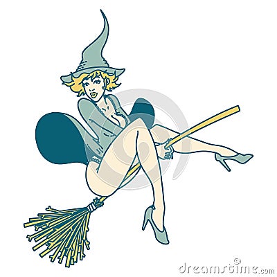 tattoo style icon of a pinup witch Vector Illustration