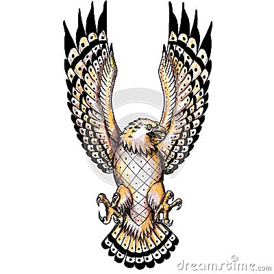 Osprey Swooping Front Tattoo Cartoon Illustration