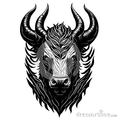 Tattoo style rage bull head front view logo emblem Vector Illustration