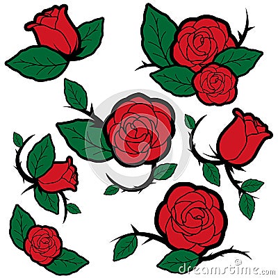 Tattoo style roses and buds. Vector Illustration Vector Illustration