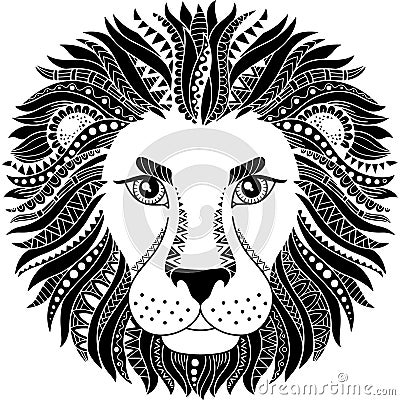 Tattoo style. Silhouette of lion isolated on white background. Zodiac sign leo. Abstract background. Vector Illustration