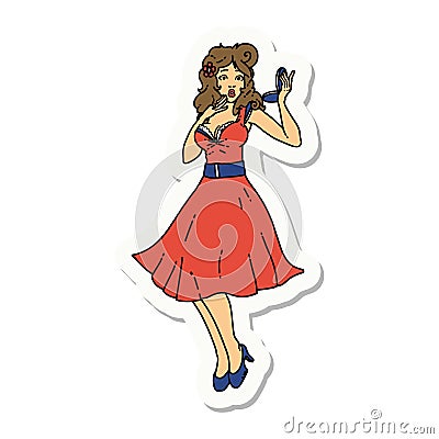 tattoo style sticker of a pinup surprised girl Vector Illustration