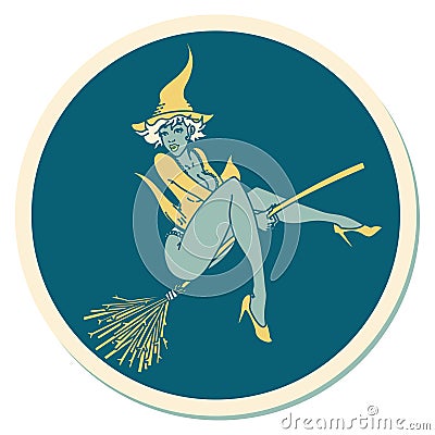 tattoo style sticker of a pinup witch Vector Illustration