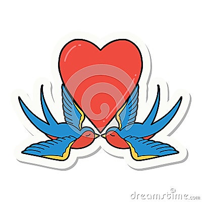 tattoo style sticker of a swallows and a heart Vector Illustration